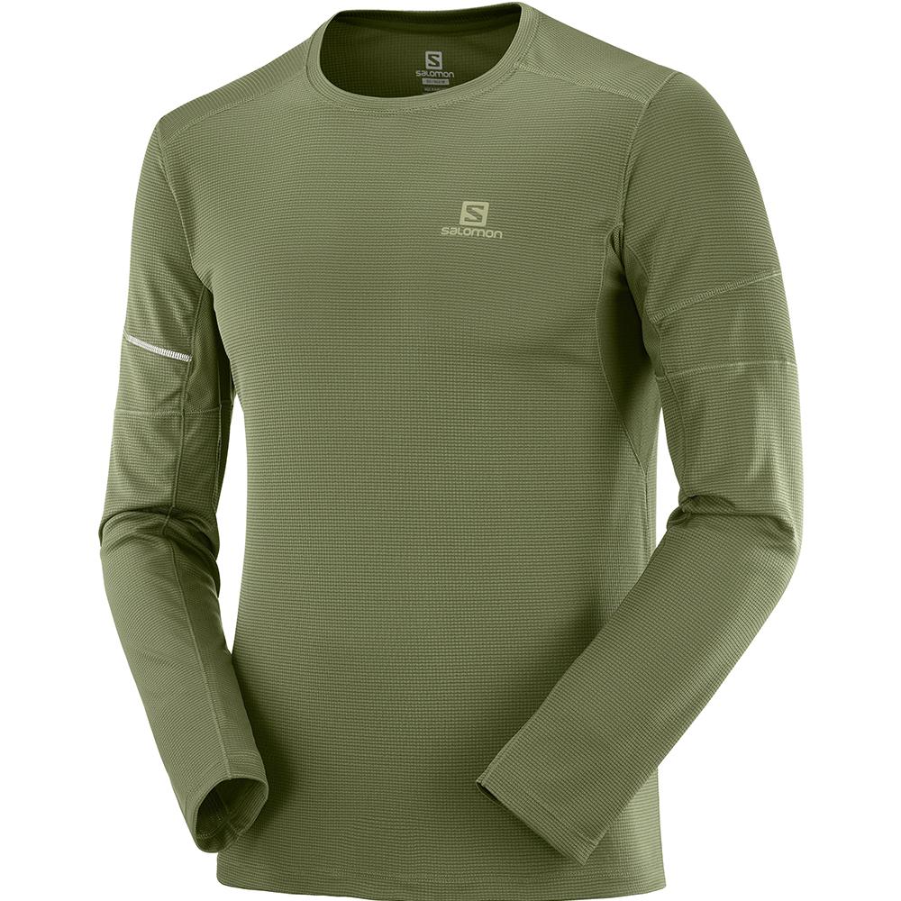 Salomon Singapore Mens Tops - AGILE LS M Olive | 32597-MQEB